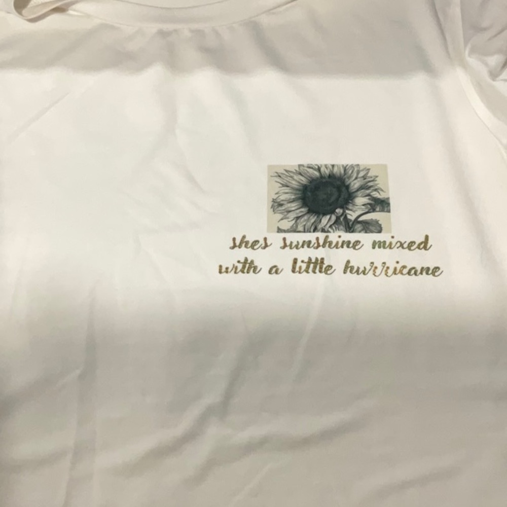 White Graphic Tee with Sunflower Print